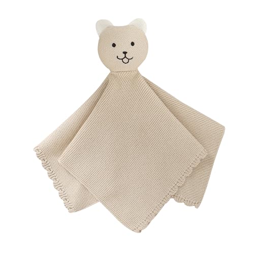 LAWKUL Baby Blanket Bear Lovey Soft Cuddly Security Blanket for Newborns Infants Boy Girl Knit Snuggle Comfort Camel 16x16in - Image 1