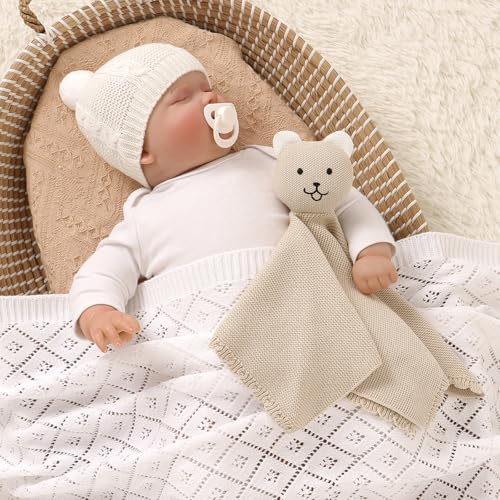 LAWKUL Baby Blanket Bear Lovey Soft Cuddly Security Blanket for Newborns Infants Boy Girl Knit Snuggle Comfort Camel 16x16in - Image 3
