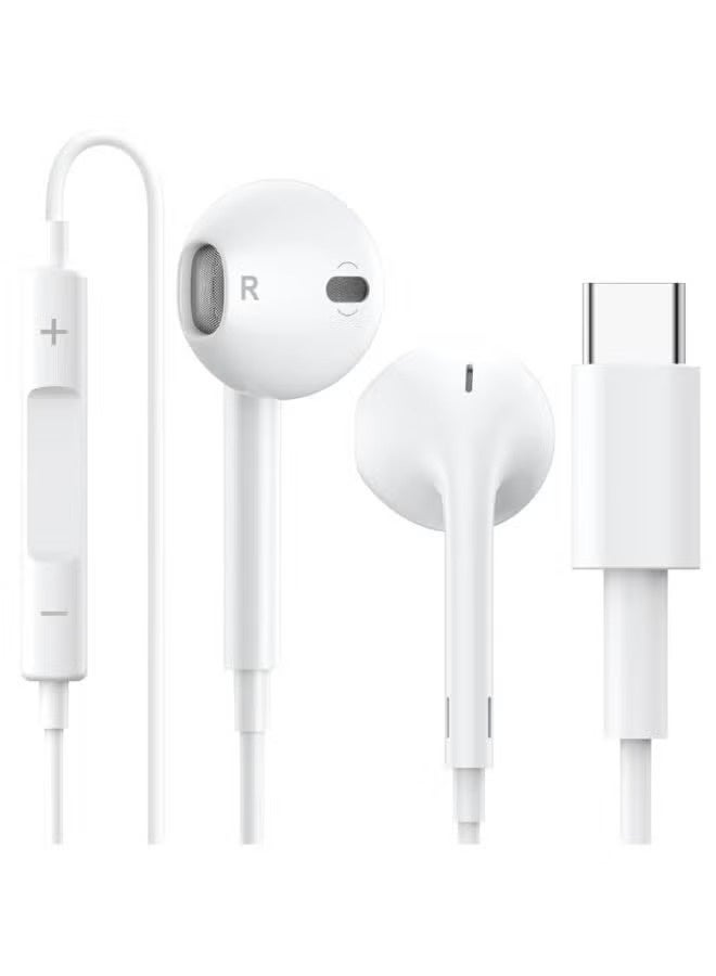 USB-C Wired Earphones with Microphone & Volume Control, Hi-Fi Stereo Sound, Noise Isolating In-Ear Headphones, Ergonomic Comfortable Fit for Type-C Smartphones, Tablets, Laptops and USB-C Devices – White - Image 1