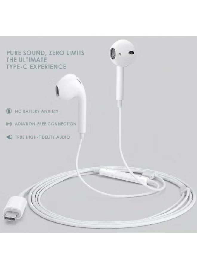 USB-C Wired Earphones with Microphone & Volume Control, Hi-Fi Stereo Sound, Noise Isolating In-Ear Headphones, Ergonomic Comfortable Fit for Type-C Smartphones, Tablets, Laptops and USB-C Devices – White - Image 2