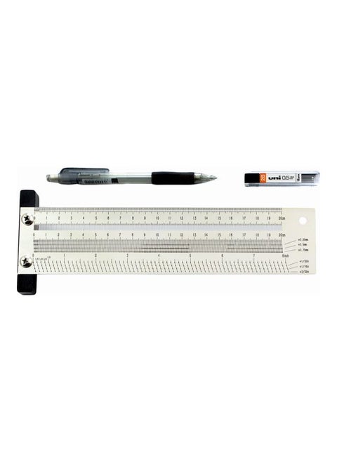 200mm T-Type Hole Ruler Marking Tool With Mechanical Pencil Set Silver/Black 28.5x8.2x10.8cm