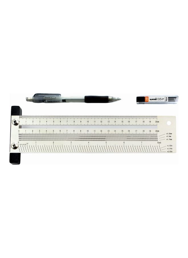 NIBEMINENT 200mm T-Type Hole Ruler Marking Tool With Mechanical Pencil Set Silver/Black 28.5x8.2x10.8cm  - Image 1