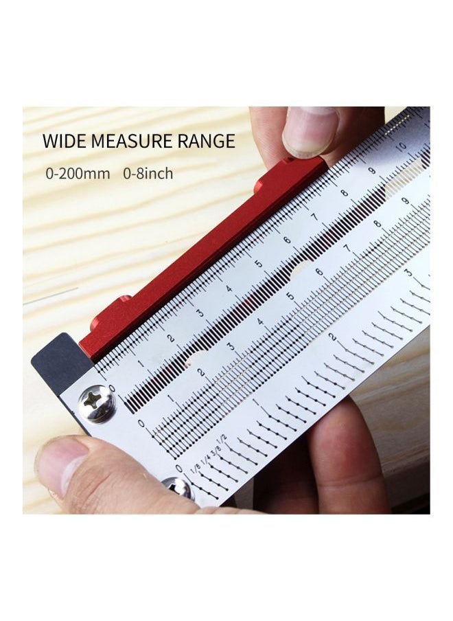 200mm T-Type Hole Ruler Marking Tool With Mechanical Pencil Set Silver/Black 28.5x8.2x10.8cm