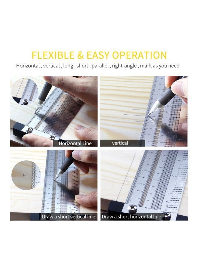 200mm T-Type Hole Ruler Marking Tool With Mechanical Pencil Set Silver/Black 28.5x8.2x10.8cm