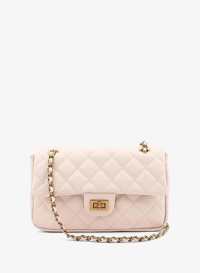 كابلي Women’s Quilted Shoulder Bag with Chain Strap and Turn-Lock Closure