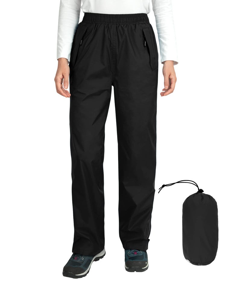 Outdoor Ventures Women's Rain Pants Packable Waterproof Hiking Pants Windproof Breathable Outdoor Rain Over Pants Black - Image 1