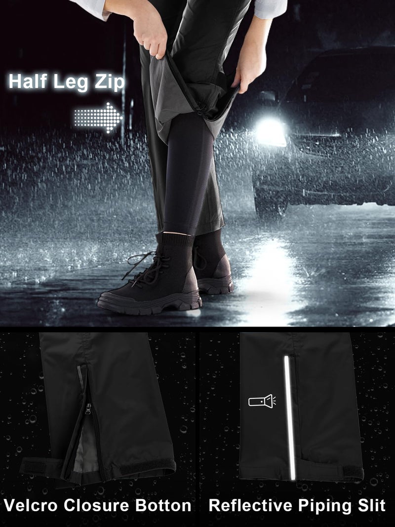 Outdoor Ventures Women's Rain Pants Packable Waterproof Hiking Pants Windproof Breathable Outdoor Rain Over Pants Black - Image 5