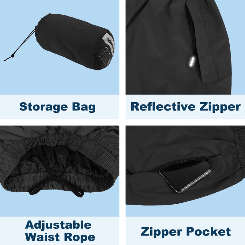 Outdoor Ventures Women's Rain Pants Packable Waterproof Hiking Pants Windproof Breathable Outdoor Rain Over Pants Black - Image 4