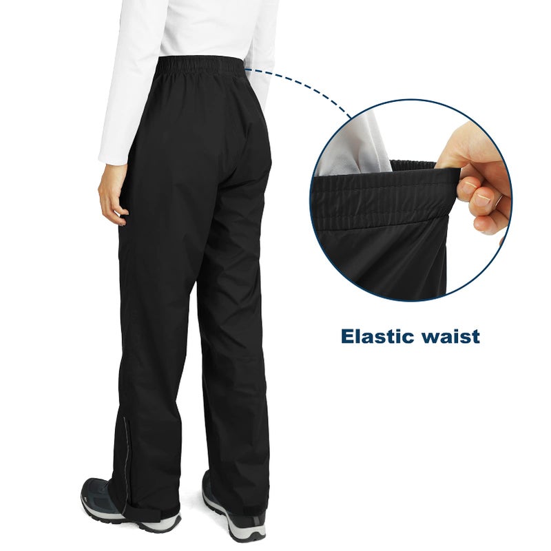 Outdoor Ventures Women's Rain Pants Packable Waterproof Hiking Pants Windproof Breathable Outdoor Rain Over Pants Black - Image 2