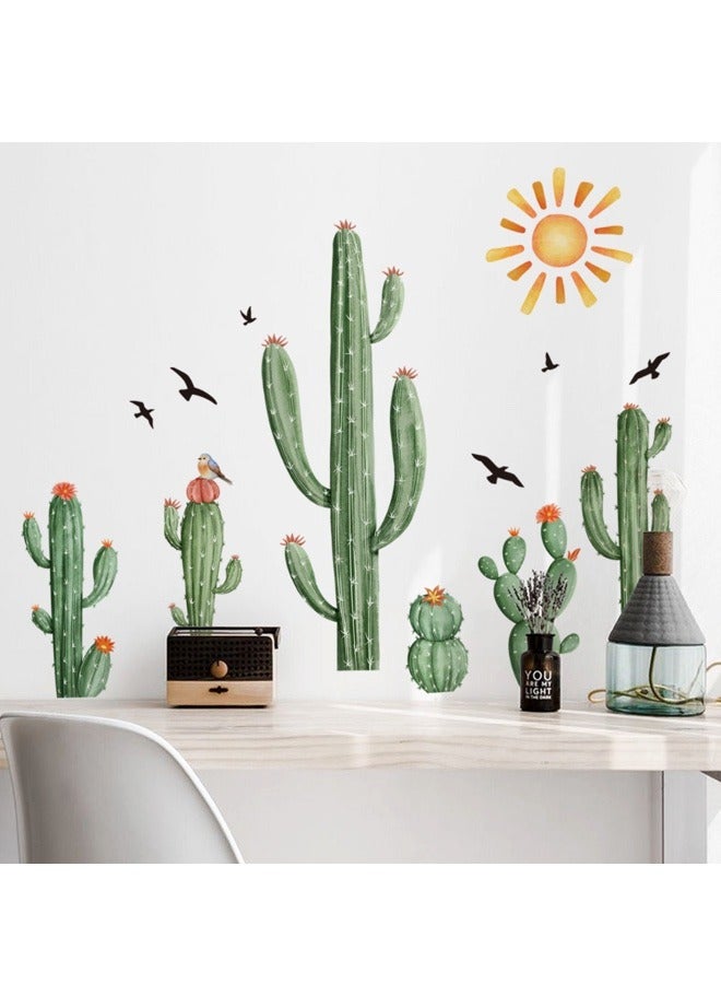 Creative Self-Adhesive Wallpaper with Cactus, Sun and Bird, Light up Background Wall and Room Decoration - Image 2