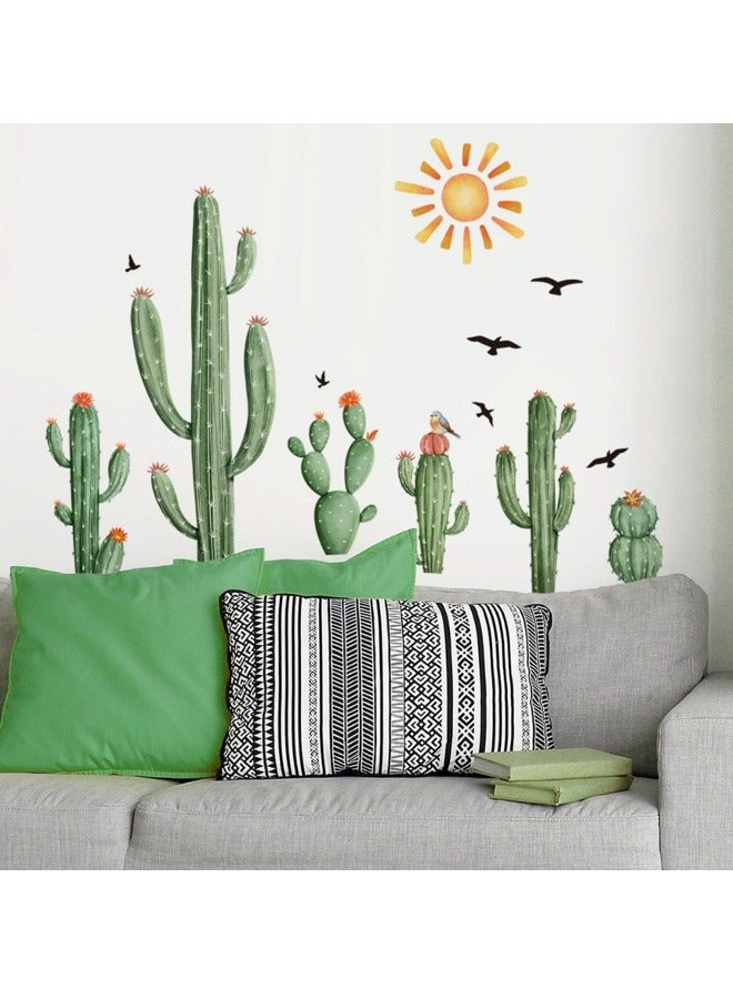 Creative Self-Adhesive Wallpaper with Cactus, Sun and Bird, Light up Background Wall and Room Decoration - Image 3
