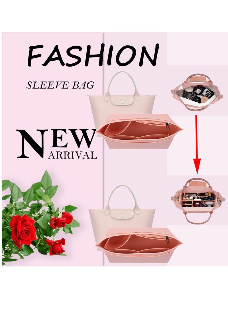 Excefore - Multi Pocket Felt Handbag Organizer, Folding Tote Bag organizer insert, Felt Organizer Insert Handbags  Base Shaper, for Insert Wallet Organizer, Small, Pink - Image 1