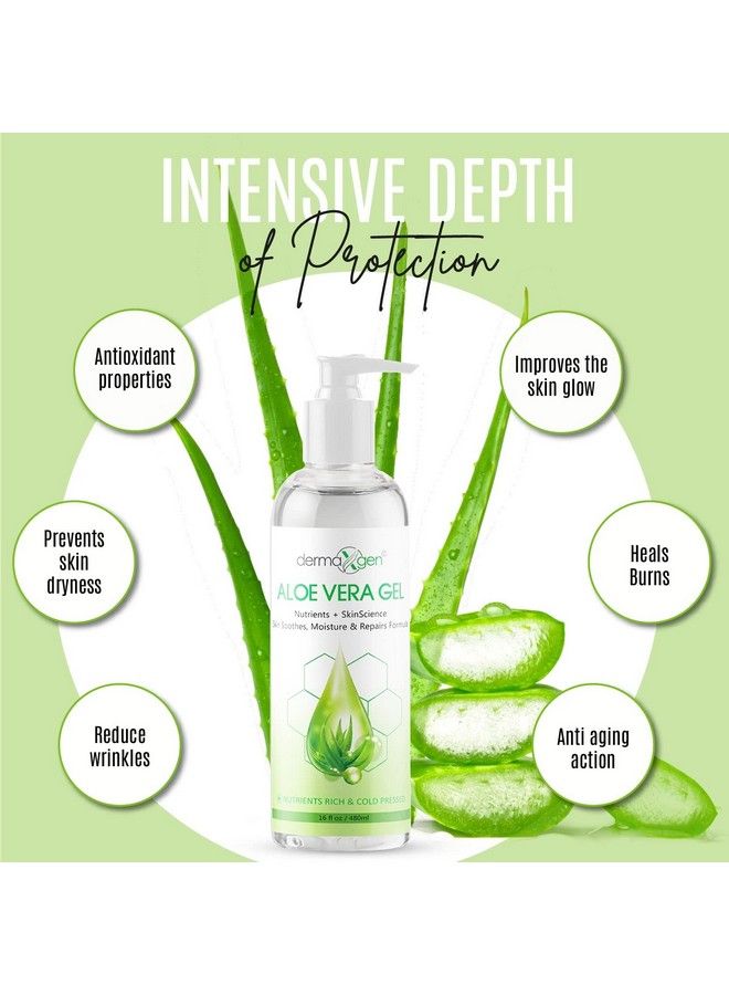 dermaxgen Aloe Vera Gel Organic 100% Pure Aloe + Witch Hazel + Vitamin C + Vitamin E Skin Soothes Moisture And Repair Formula Nutrients Rich And Cold Pressed16 Fl Oz/480 Ml  - Image 5