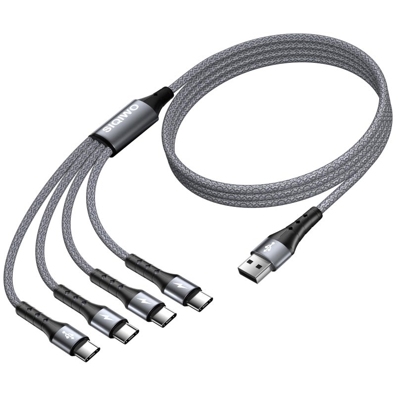 SIQIWO كابل شحن سريع USB-C، موزع USB مضفر 4 في 1 مع 4 منافذ Type C لهاتف iPhone 16/15، سامسونج، LG، هواوي، بيكسل - Image 1