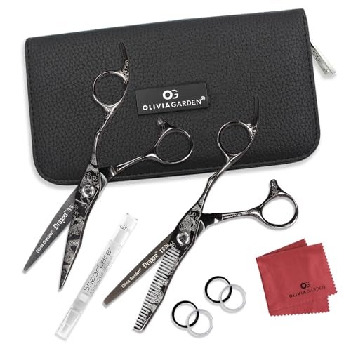 Olivia Garden Dragon Shears Kit - Includes Professional Hair Cutting 5.5" Shear, 6" Thinner, Case, and Accessories - Razor Sharp Scissors - DR-55, DR-T628 - Image 1