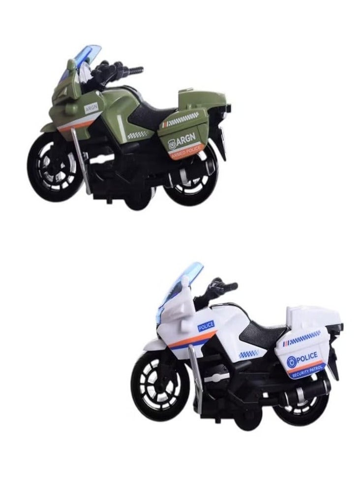 (قطعتان) دراجة نارية للشرطة، لعبة دراجة نارية قابلة للسحب، نموذج دراجة نارية بلاستيكي بمقياس 1:12 للأطفال - ألعاب تصميم دراجات نارية للطوارئ (أخضر وأبيض) - Image 1