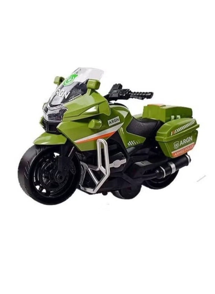 (قطعتان) دراجة نارية للشرطة، لعبة دراجة نارية قابلة للسحب، نموذج دراجة نارية بلاستيكي بمقياس 1:12 للأطفال - ألعاب تصميم دراجات نارية للطوارئ (أخضر وأبيض) - Image 2