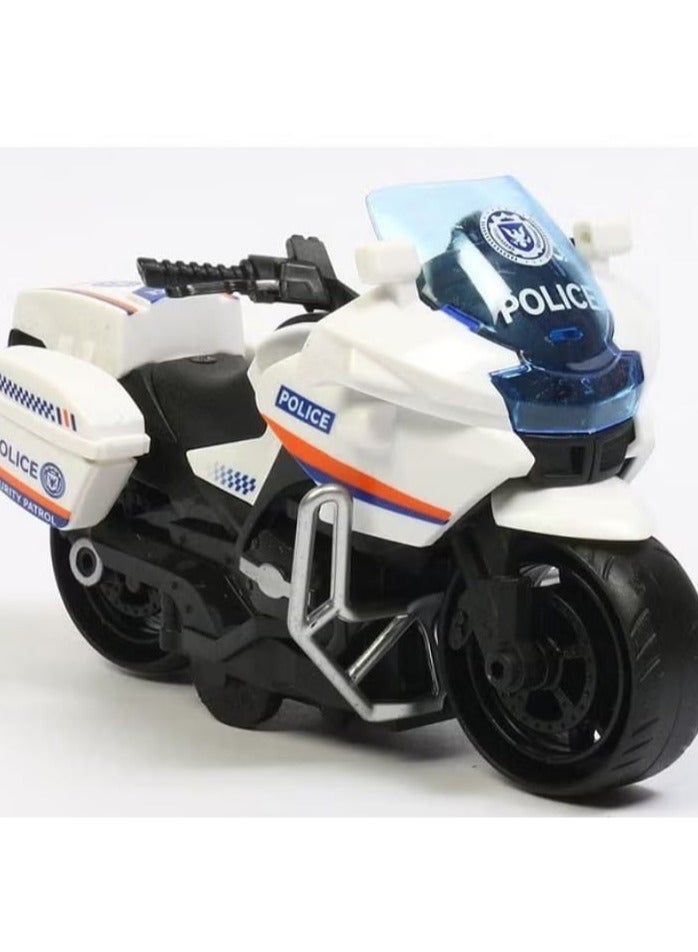 (قطعتان) دراجة نارية للشرطة، لعبة دراجة نارية قابلة للسحب، نموذج دراجة نارية بلاستيكي بمقياس 1:12 للأطفال - ألعاب تصميم دراجات نارية للطوارئ (أخضر وأبيض) - Image 3