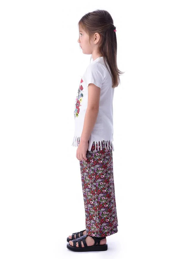 فكتور اند جين Girl Graphic Fringe Hem T-Shirt & Floral Pants Set by Styli