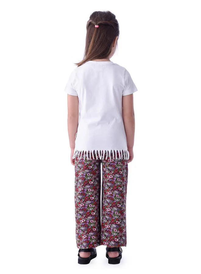 فكتور اند جين Girl Graphic Fringe Hem T-Shirt & Floral Pants Set by Styli