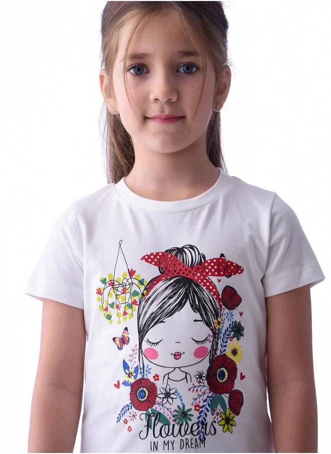 فكتور اند جين Girl Graphic Fringe Hem T-Shirt & Floral Pants Set