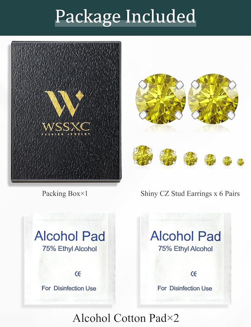 WSSXC 6 Pairs Hypoallergenic Cubic Zirconia Earrings Surgical Steel Flat Back Studs for Cartilage, Screw Back Fashion Jewelry - Image 5