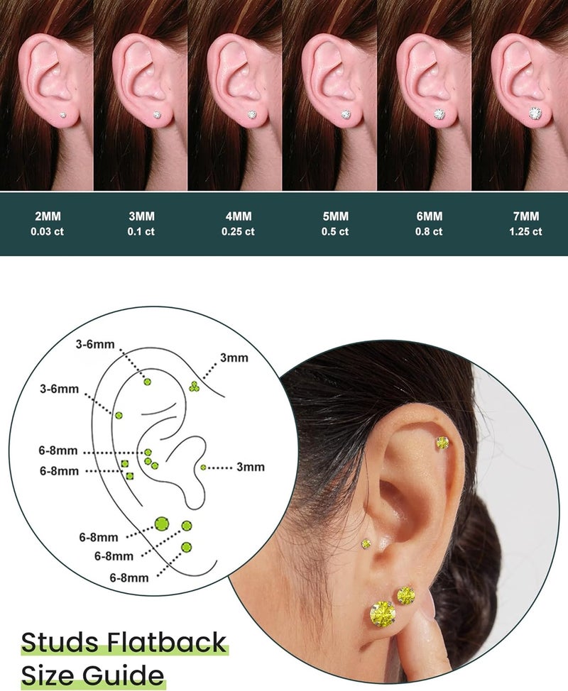 WSSXC 6 Pairs Hypoallergenic Cubic Zirconia Earrings Surgical Steel Flat Back Studs for Cartilage, Screw Back Fashion Jewelry - Image 3