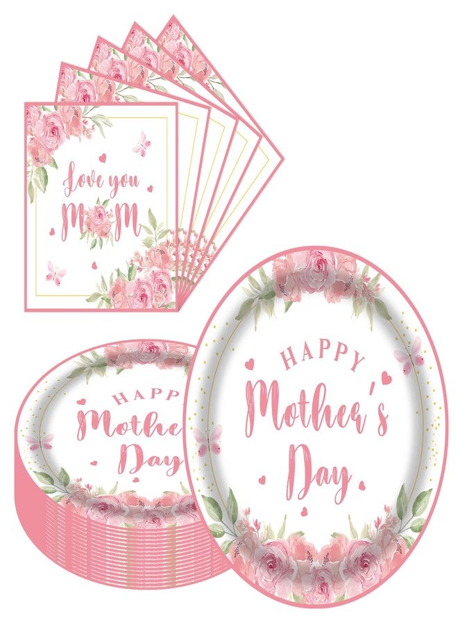 LDFDRT Mother's Day Decorations Pink Flower Plates and Napkins Set of 20, 9 Inch Party Paper Plates and Napkins Sets, Floral Paper Plates for Mother’s Day Party Supplies, Happy Mothers Day Paper Goods - Image 1