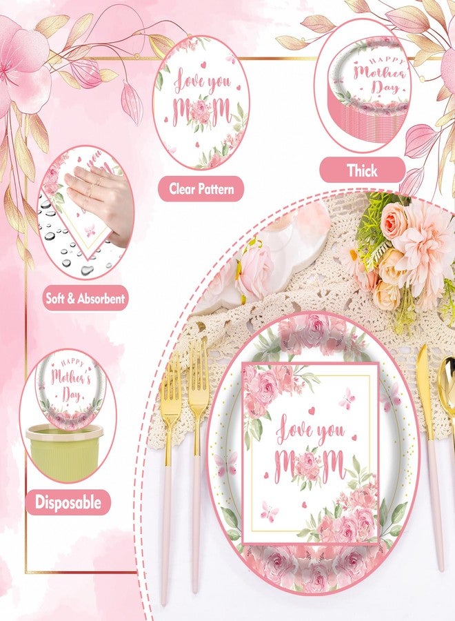 LDFDRT Mother's Day Decorations Pink Flower Plates and Napkins Set of 20, 9 Inch Party Paper Plates and Napkins Sets, Floral Paper Plates for Mother’s Day Party Supplies, Happy Mothers Day Paper Goods - Image 4
