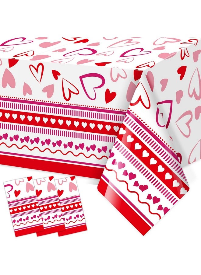 Fancy Land - Happy Valentines Day Tablecloths 3 Pack Heart Red Plastic Party Decorations 54 X 108 Table Cover Anniversary Valentines Wedding Birthday - Image 1