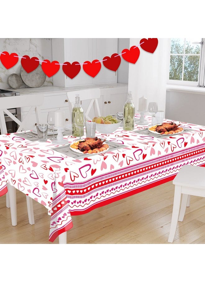 Fancy Land - Happy Valentines Day Tablecloths 3 Pack Heart Red Plastic Party Decorations 54 X 108 Table Cover Anniversary Valentines Wedding Birthday - Image 1