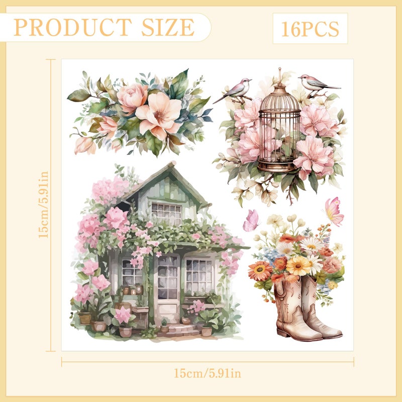 EoBeCy Garden Birds Rub On Transfer For Crafts: 16 Pcs Secret Garden Flower Rub On Transfers For Furniture  Pink Floral Transfer Sticker Decals Diy Crafts For Glass Wood Wall Home Decor Waterproof - Image 2