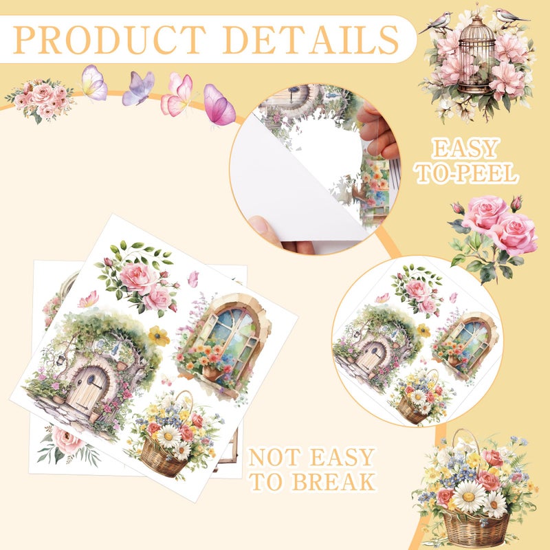EoBeCy Garden Birds Rub On Transfer For Crafts: 16 Pcs Secret Garden Flower Rub On Transfers For Furniture  Pink Floral Transfer Sticker Decals Diy Crafts For Glass Wood Wall Home Decor Waterproof - Image 3