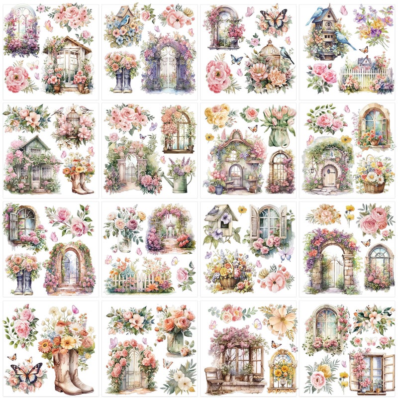 EoBeCy Garden Birds Rub On Transfer For Crafts: 16 Pcs Secret Garden Flower Rub On Transfers For Furniture  Pink Floral Transfer Sticker Decals Diy Crafts For Glass Wood Wall Home Decor Waterproof - Image 1