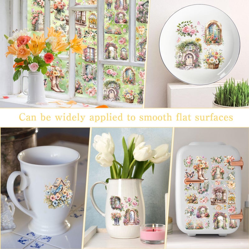 EoBeCy Garden Birds Rub On Transfer For Crafts: 16 Pcs Secret Garden Flower Rub On Transfers For Furniture  Pink Floral Transfer Sticker Decals Diy Crafts For Glass Wood Wall Home Decor Waterproof - Image 5