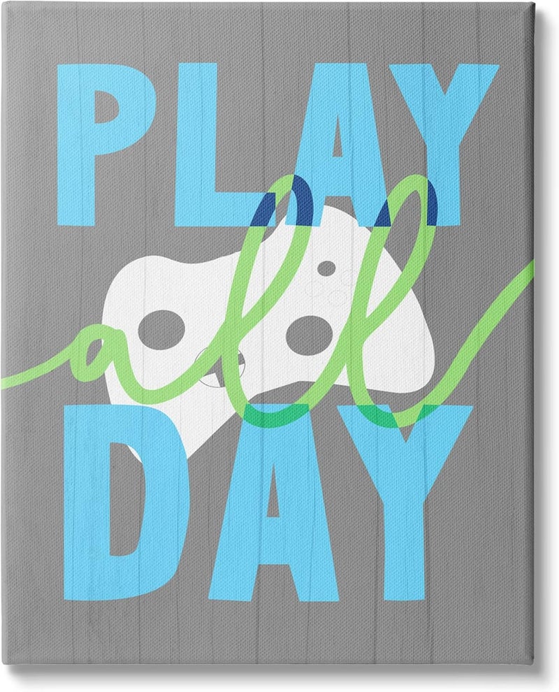 Stupell Industries Play All Day Phrase Rustic Video Game Controller Canvas Wall Art - Image 1