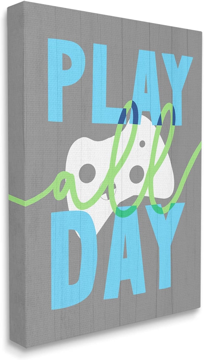 Stupell Industries Play All Day Phrase Rustic Video Game Controller Canvas Wall Art - Image 2