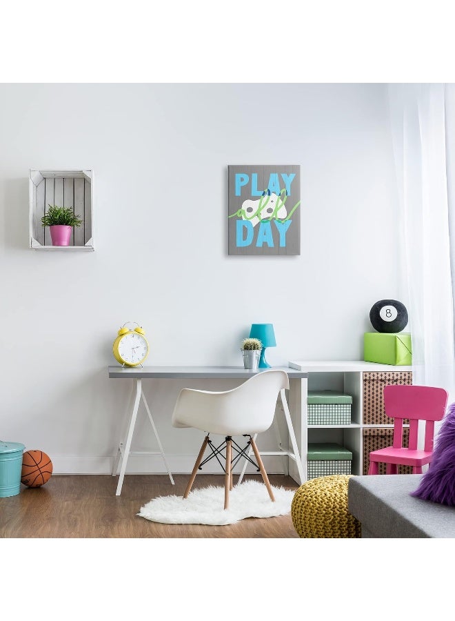 Stupell Industries Play All Day Phrase Rustic Video Game Controller Canvas Wall Art - Image 3