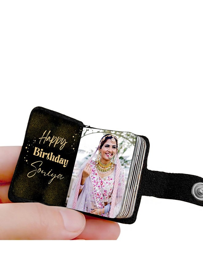 Flashing Click Customizable Black Leather Mini Photo Album Keychain - with 12 to 24 Photos - Gift Idea for Birthdays, Anniversaries, Couples, Mom, Dad or Special Moments - Image 1