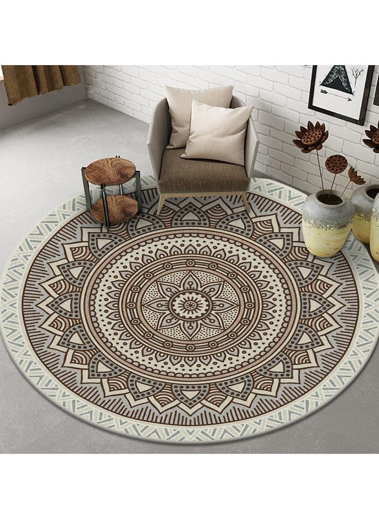 Loquat Polyester Fiber Machine Washable Bohemian Style Circular Carpet  - Image 1