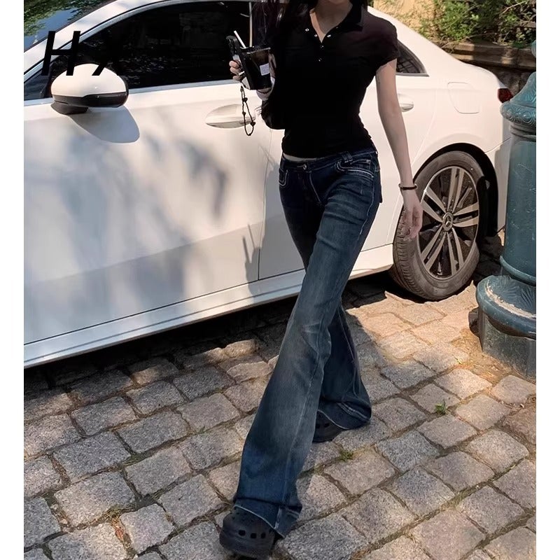 American Retro Bootcut Jeans For Women In Summer Low-Waist Girls Loose Slimming High Street Straight Pants - Image 3