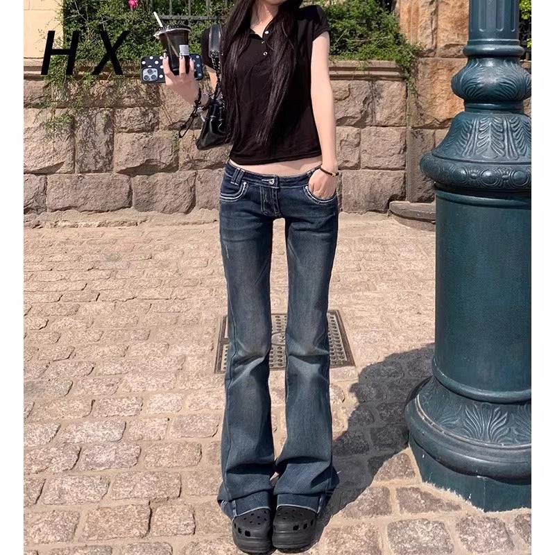 American Retro Bootcut Jeans For Women In Summer Low-Waist Girls Loose Slimming High Street Straight Pants - Image 2