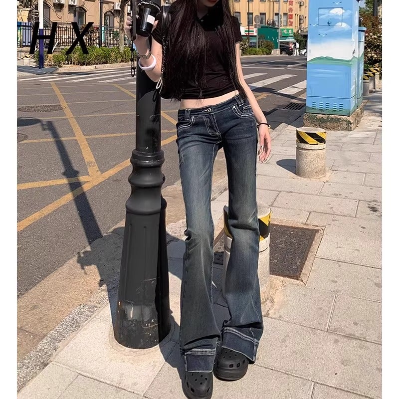American Retro Bootcut Jeans For Women In Summer Low-Waist Girls Loose Slimming High Street Straight Pants - Image 1
