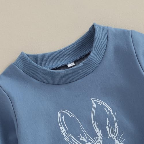 YINGISFITM Toddler Baby Boy Easter Outfit Bunny Long Sleeve Crewneck Sweatshirt Shirt Top Pants Winter Spring Clothes (Blue Bunny, 18-24 Months) - Image 5