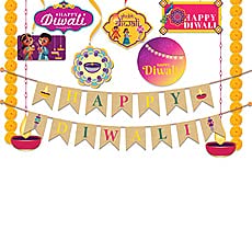 Festiko®Diwali Theme Party Decoration Supply (11 Pcs), Diwali Themes Party Favors for Party Decoration Combo (Banner,Swirls & Hanging Banners) - Image 1