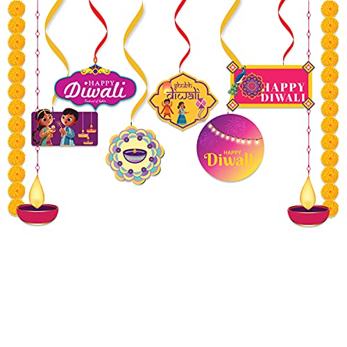 Festiko®Diwali Theme Party Decoration Supply (11 Pcs), Diwali Themes Party Favors for Party Decoration Combo (Banner,Swirls & Hanging Banners) - Image 2