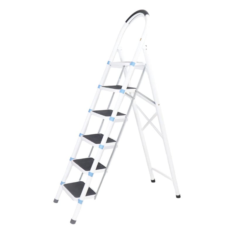 MuswannaA Hail Metal New Star Folding Step Ladder With 6 Steps-Multicolor-Size(L:181*W:118) cm - Image 1