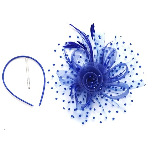 KICOFIT Fascinators Hats 20s 50s Hat Pillbox Hat Cocktail Tea Party Headwear with Veil for Girls and Women (US, Alpha, One Size, A-Blue) - Image 2