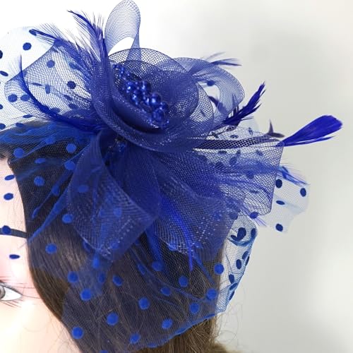 KICOFIT Fascinators Hats 20s 50s Hat Pillbox Hat Cocktail Tea Party Headwear with Veil for Girls and Women (US, Alpha, One Size, A-Blue) - Image 5