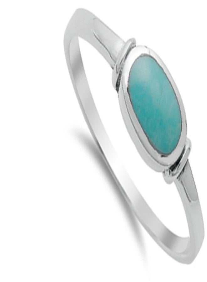 Sac Silver Women's Simple Simulated Turquoise Unique Ring New .925 Sterling Silver Band Size 7 - Image 3